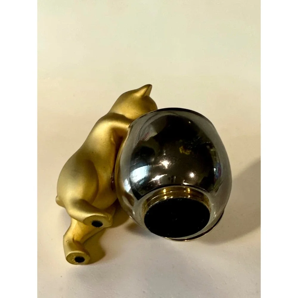 Elgin Miniature Desk Clock Cat and Fishbowl Figurine Gold Silver Tone Quartz